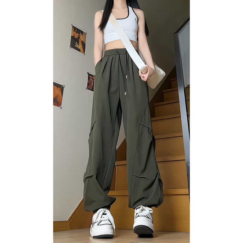 Military Green American-Style Paratrooper Cargo Pants for Men, Summer Pleated Quick-Dry Pants, Drapey Harem Pants, Jogger Sweatpants