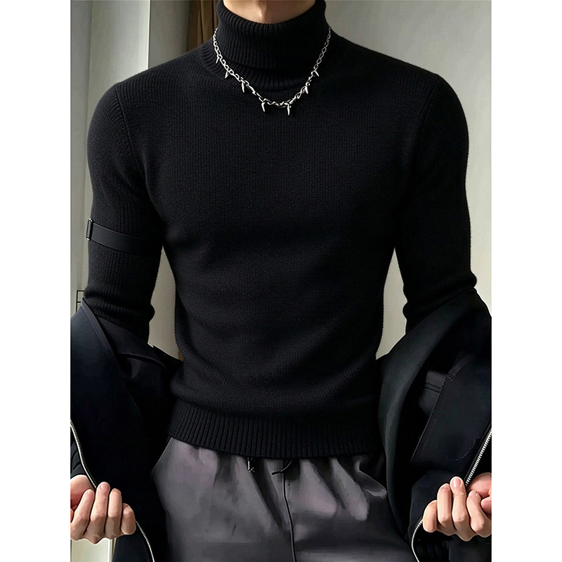 Black American-Style Turtleneck Sweater for Men, Autumn and Winter, High-End, Slim-Fitting, Slimming Knitwear, Stylish Base Layer