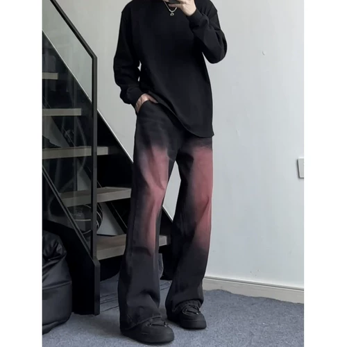 Розовые джинсы, ремень, штаны, градиент, оверсайз, в американском стиле