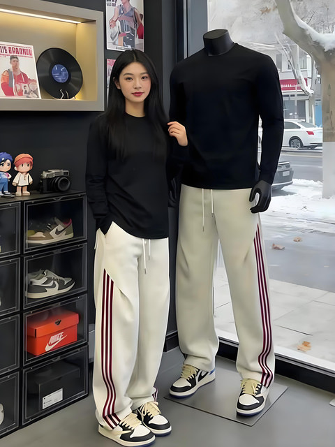 Floral gray sports bootcut two-piece set, high-end pure cotton long-sleeved T-shirt, men's autumn and winter wear set