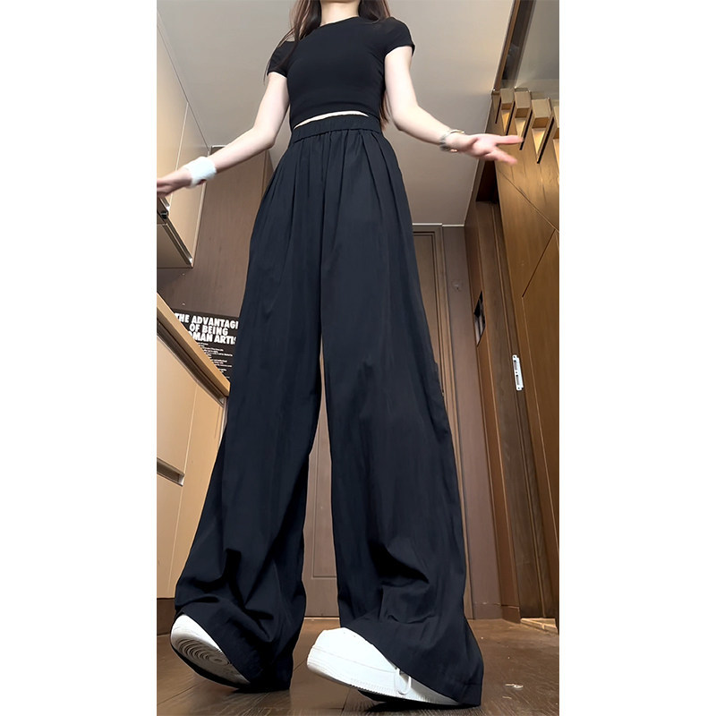 Black Yamamoto Pants, Loose Bf Style, High-Waisted, Slimming Pants for Women, Summer Sun-Protective Ice Silk Wide-Leg Elegant Pants
