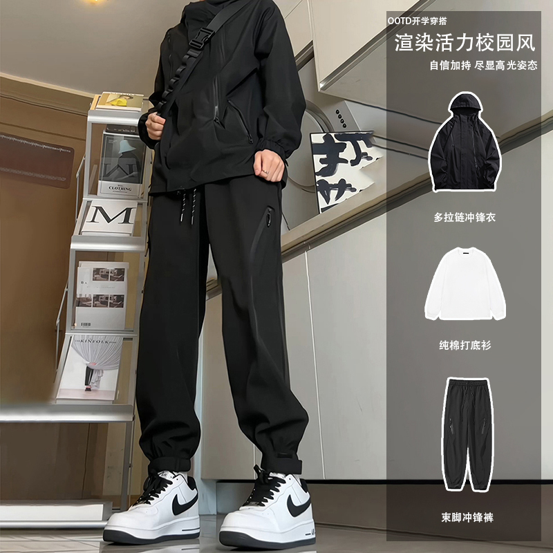 Softshell Functional Hiking Pants for Men, Autumn Casual Sports Suit, Velcro Ankle-Tie Pants, American-Style Outdoor Fleece-Lined Pants