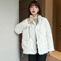 FENPERATE 2022 Winter new foreign air trendy high-end ferret wool splicing white duck down down clothes women
