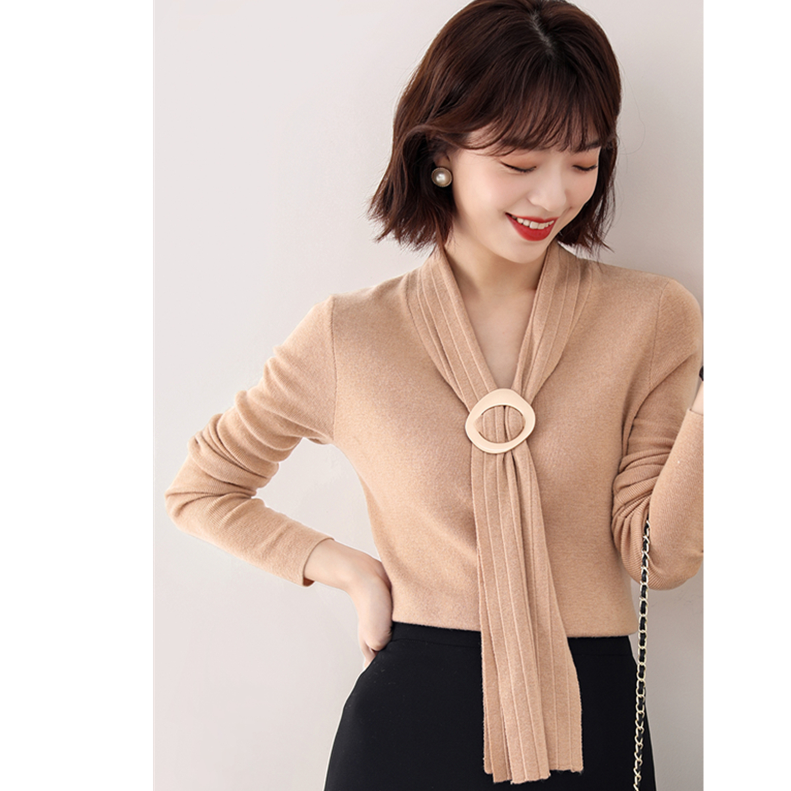 FENPERATE High End Wool Tops 2022 New French Float Sleeve Knitted Sweater blouse