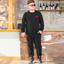 Spring new large size mens fat round neck pullover suit set fattening large sleeve two-piece set
