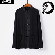 Chinese style mens shirt mens Buddha Tang suit summer retro style fat Zen clothes plus fat large size tea suit loose