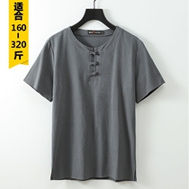 Retro imitation linen T-shirt mens Chinese style mens clothing plus size short sleeves fat man loose cotton linen summer clothes body shirt