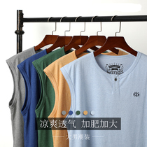 Fat Plus Size Fat Mens Vest Sports Fitness Cotton Sweat Slash Shoulder T-Shirt Fat Man Dress Sleeveless T-shirt