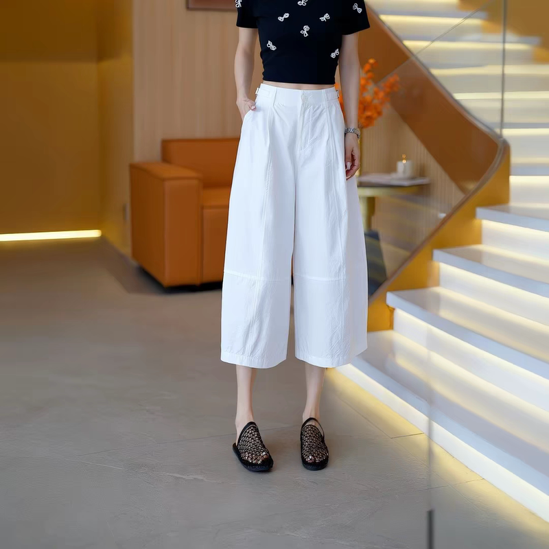 Ice Silk Cropped Wide-Leg Pants for Women, Summer 2026 New Style, Drapey Loose Pleated Army Green Casual Straight-Leg Pants Ice Silk Cropped Wide-Leg Pants for Women, Summer 2026 New Style, Drapey Loose Pleated Army Green Casual Straight-Leg Pants