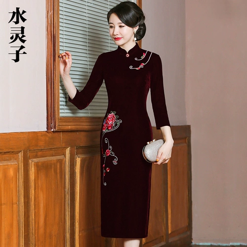 Бархатное ципао, свадебное платье для мамы, городской стиль, коллекция 2021, китайский стиль
