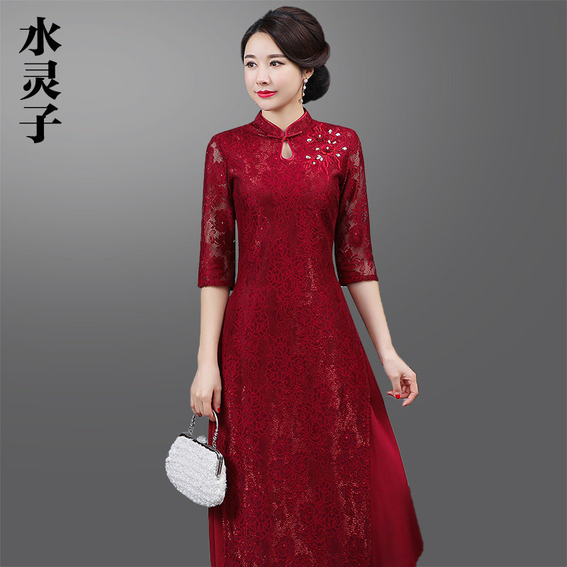 Cheongsam improved version dress wedding mother dress Western style noble wedding wedding mother happy mother-in-law wedding dress