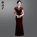 Бархатное ципао, свадебное платье для матери, для среднего возраста, в западном стиле