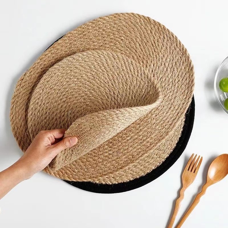 Japan-style Linen Woven Heat Insulation Mat Anti-Burn Dining Mat Pan Mat dinner Dinner Table Mat table mat Dish Cushion Bowl Home Cup Mat Grass-Taobao