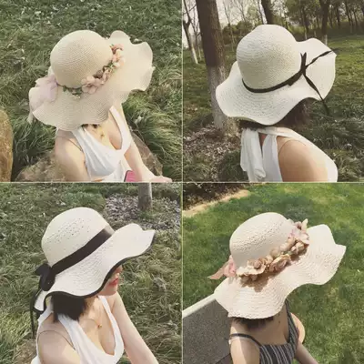 Holiday beach hat female summer seaside straw hat sunscreen sunshade yn hat Korean version wild big brim sun summer
