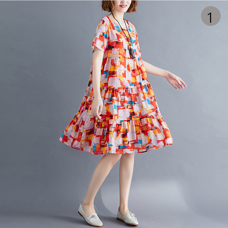 Cotton silk pajamas women can wear loose mid-length cotton silk pajamas skirt rayon home clothes dress in summer