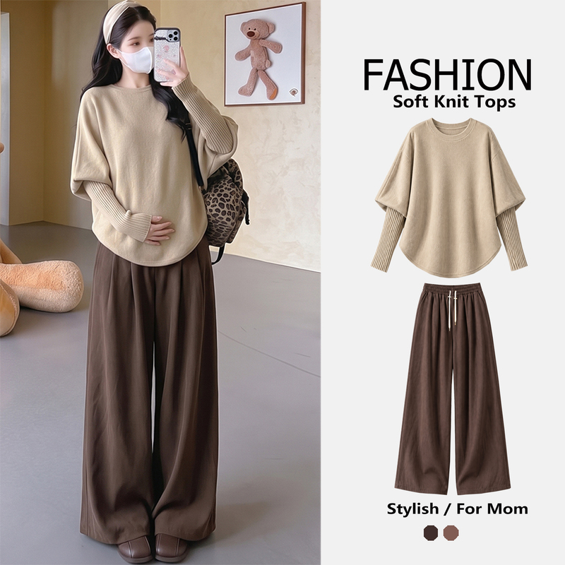Maternity Wear Autumn and Winter Set, Stylish Korean Style, High-End Sweater and Wide-Leg Pants Two-Piece Set That Doesn'T Show Pregnancy during Pregnancy Maternity Wear Autumn and Winter Set, Stylish Korean Style, High-End Sweater and Wide-Leg Pants Two-Piece Set That Doesn'T Show Pregnancy during Pregnancy