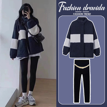 Maternity coat autumn and winter outer wear large size thickened small winter 2023 new polar fleece cardigan top suit