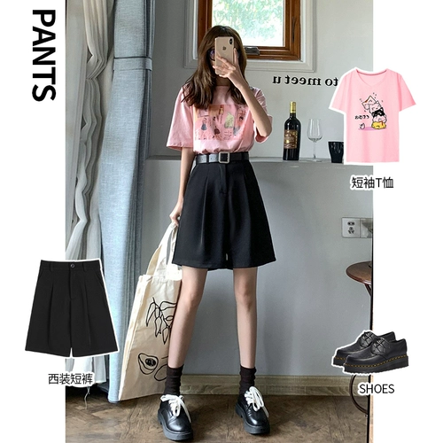 Костюм, шорты, тонкие штаны, высокая талия, коллекция 2022, оверсайз, свободный крой, А-силуэт