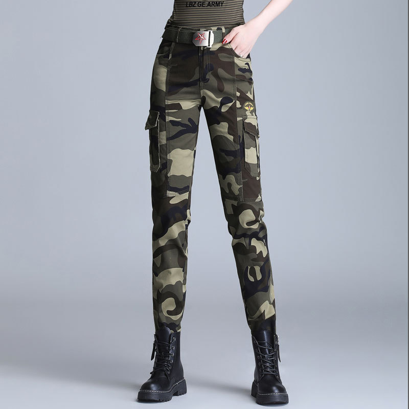 Casual Pants Women's Long Pants Camouflage Cargo Pants Straight Leg Spring New Outdoor Multi-Pocket Pants Slimming