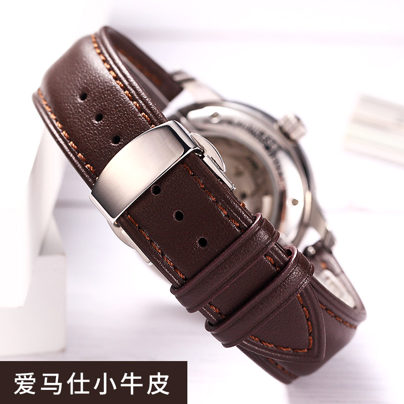 Tifeman strap Genuine leather Men's calfskin butterfly buckle substitute for Mido Longines Omega strap Women's soft