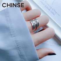 Pmping Japanese and Korean craftsmen handmade Indian retro old national style S925 silver retro wide feather ring