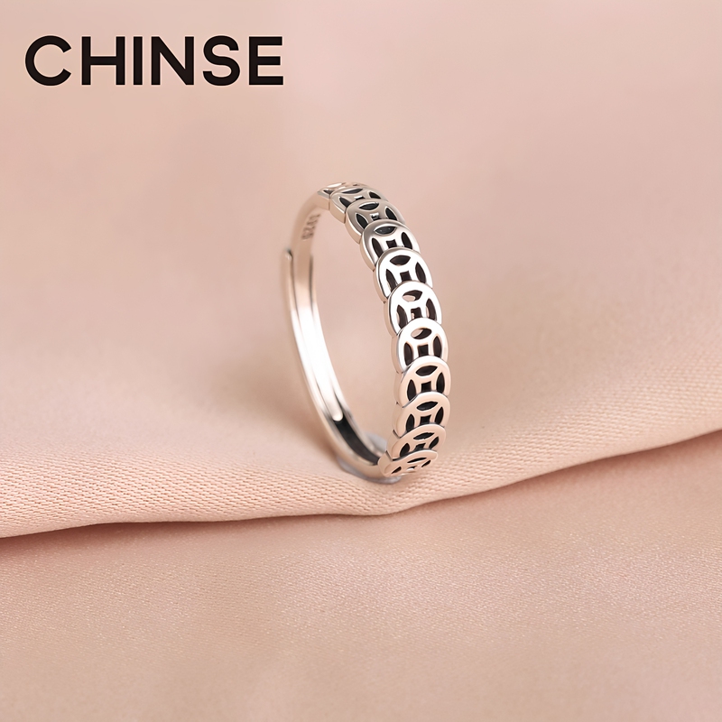 S925 Sterling Silver Vintage Ring for Women, Money-Attracting Coin Design, Unique and Simple Niche Open Adjustable Ring, Trendy S925 Sterling Silver Vintage Ring for Women, Money-Attracting Coin Design, Unique and Simple Niche Open Adjustable Ring, Trendy