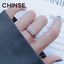 Pushing South Korea East Gate S925 sterling silver ring female Net Red personality English retro Thai silver tank chain food finger ring