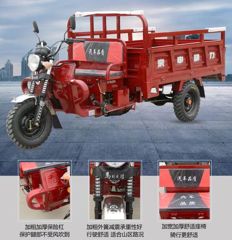 Brand New Zongshen Powered Gasoline Three-Wheeled Motorcycle, Three-Wheeled Agricultural Dual-Seater Fuel-Powered Cargo Dump Truck