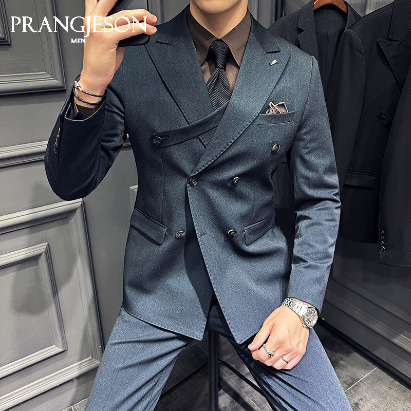 2023 Autumn Winter Advanced Sensation Double row Buttoned Suit Men Suit Business Casual Positive Dress Inglées Groom Wedding Gown-Taobao