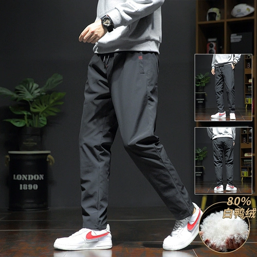 Мужские зимние утепленные модные бархатные штаны с пухом, большой размер, 2021 года, утиный пух