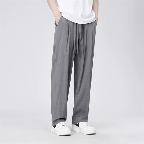 Мужские шелковые летние тонкие штаны, повседневные брюки, свободный прямой крой, оверсайз, большой размер