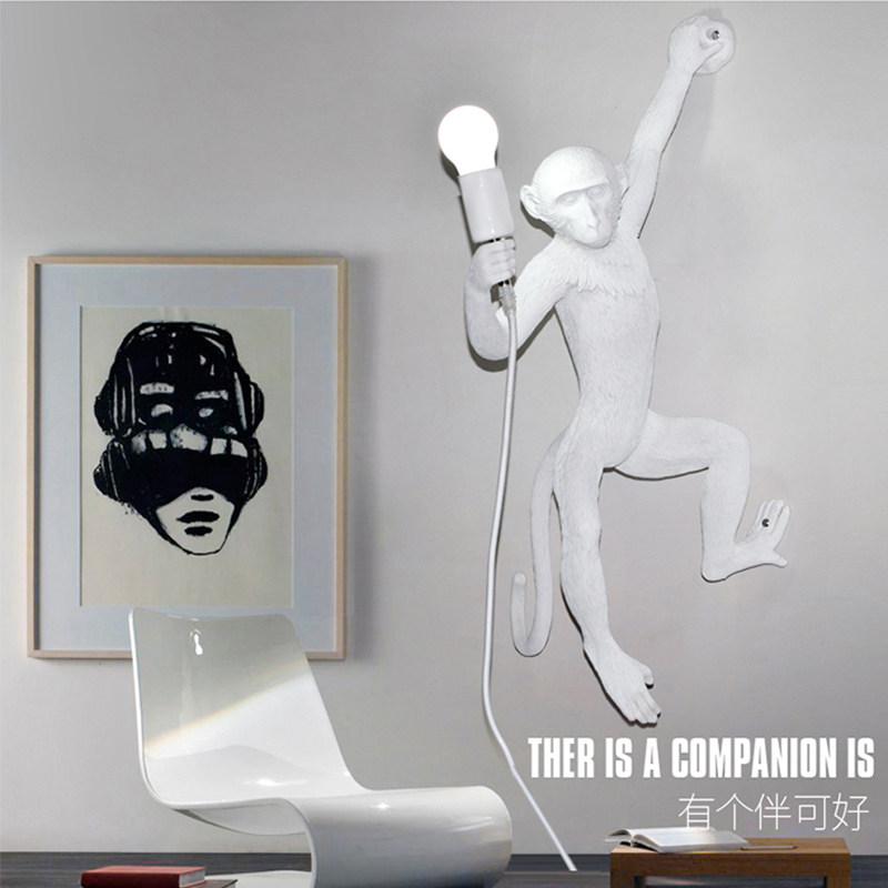 Nordic creative personality industrial wind animal wall lamp corridor dining room balcony children's room study hemp rope monkey wall lamp