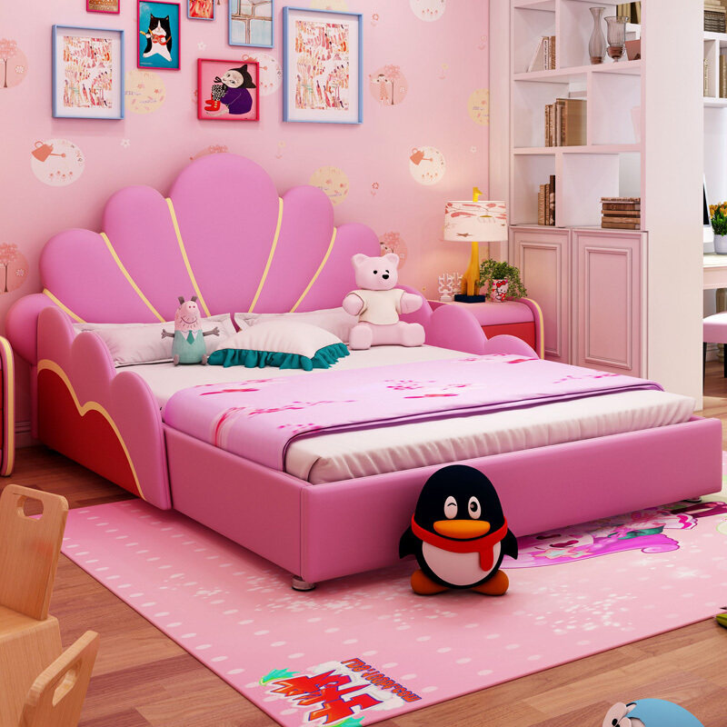 Children's bed Girl princess bed Girl dream child cartoon bed with guardrail Single bed 1 5-meter bed Small bed