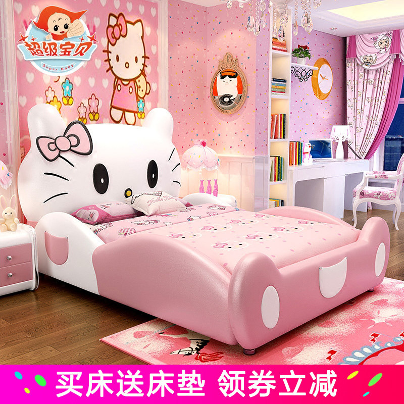 Children's bed girl princess bed bedroom girl cartoon fantasy castle girl bed modern minimalist solid wood pink bed