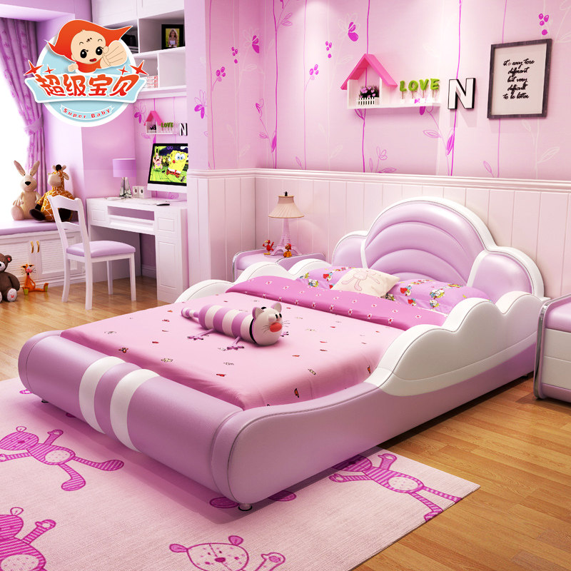 Children's bed Girl cartoon princess bed Multi-functional 1 2 meters economical combination bed with fence single bed