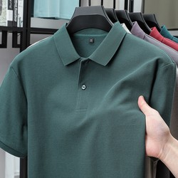 Authentic 100% pure cotton Short Sleeve T-Shirt Men's Polo Shirt Lapel pure color Middle-Aged Loose Half Sleeve Tops T-Shirt Summer Wear
