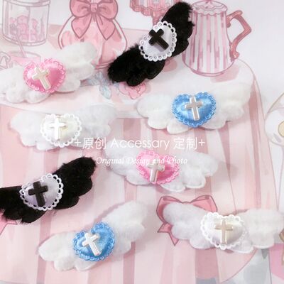 Sakura Fall Subculture girl Angel Heart Cross hair clip with a hot girl y2k Japanese Harajuku style wing hair