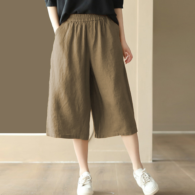 Plus-Size Women's Six-Point Shorts, Summer 2026 New Popular Style, Seven-Point Pants, Cotton-Linen Loose Wide-Leg Pants