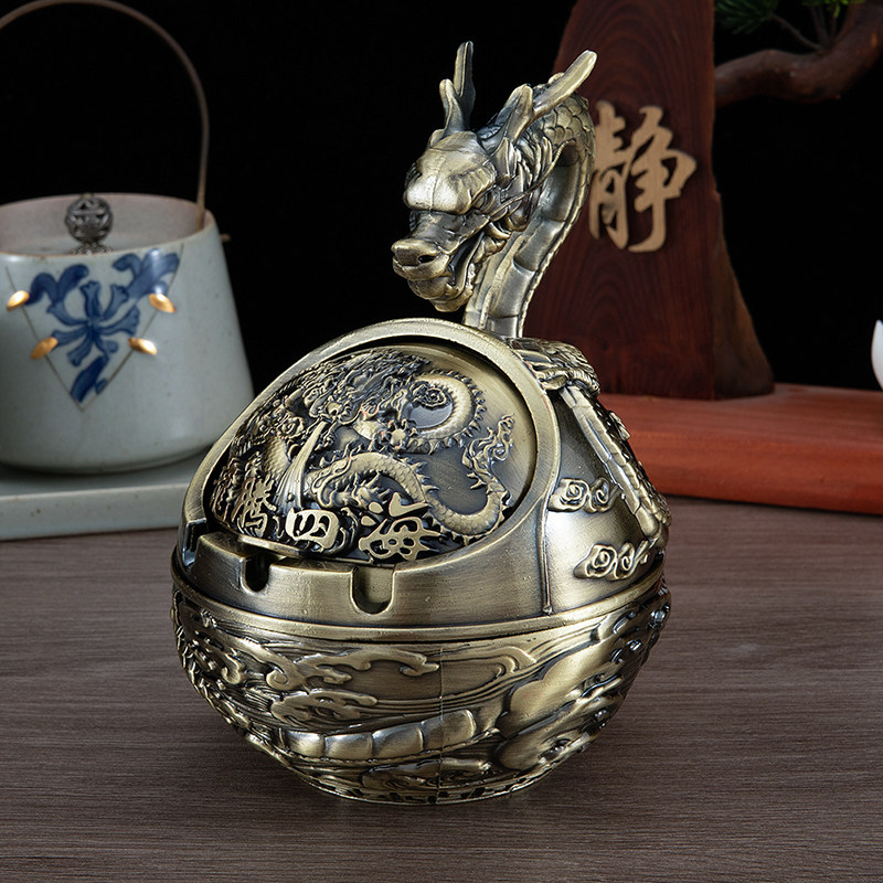 Creative Twelve Zodiac Ashtray for Home Use, Stylish Living Room, High-End Feel, Personalized Antique Bronze, Gift-Giving, Windproof Ashtray