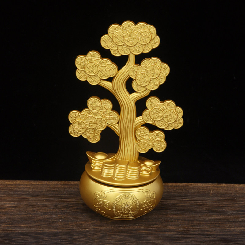 Solid Brass Treasure Bowl, Rotating Money Tree Ornament, Attracts Wealth and Prosperity, Pure Copper Desktop Decoration, Small Gift for Business Opening