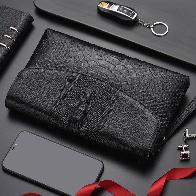 New Handbags Men Genuine Leather Hand Grab Bag Flip Clips Crocodile Tattoo Soft Cow Leather Business Casual Tide Men's Hand Grip Bag