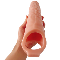 Mens 28 cm lengthened plus Coarse Spice Set Meat Color Penis Sleeve Conjugal Couples Emotional Equipment Spice Toys