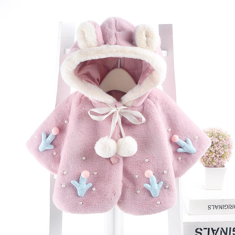 Korean baby cloak thick autumn and winter style cape warm cartoon clothes jacket baby girl children's clothing 0-2 years old 1