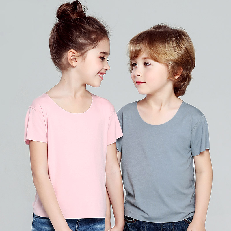Children's ultra-thin section No-marks Modell short sleeve T-shirt baby boy girl half sleeve blouse Summer hit bottom jacket