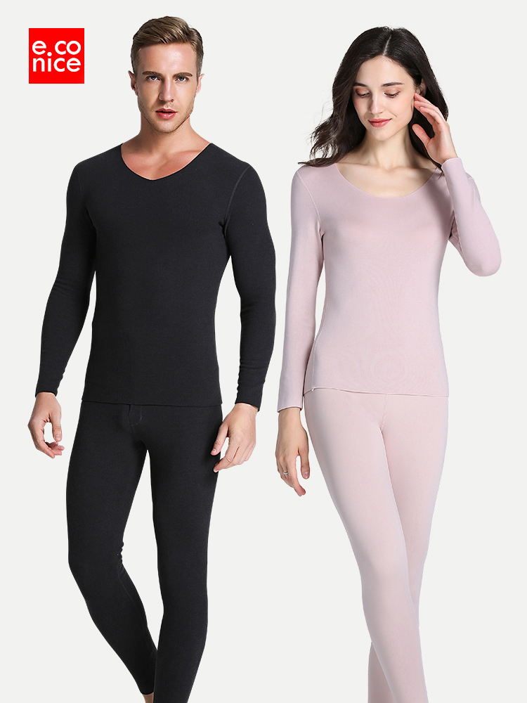 Couple velvet thickened autumn clothes Sanitary pants T-shirt Men's and women's incognito self-heating base shirt De Velvet heating pants