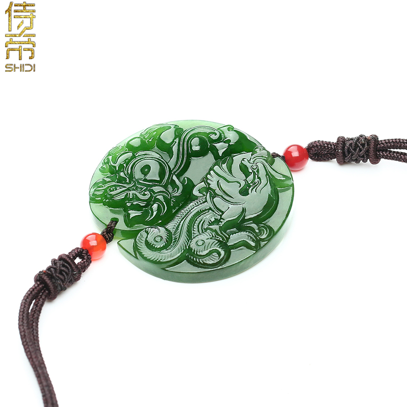 Waiter and Tian jade lovers hang on to a pair of jade and dragon Feng pair jade pendant natural jade necklace Yupei male and female