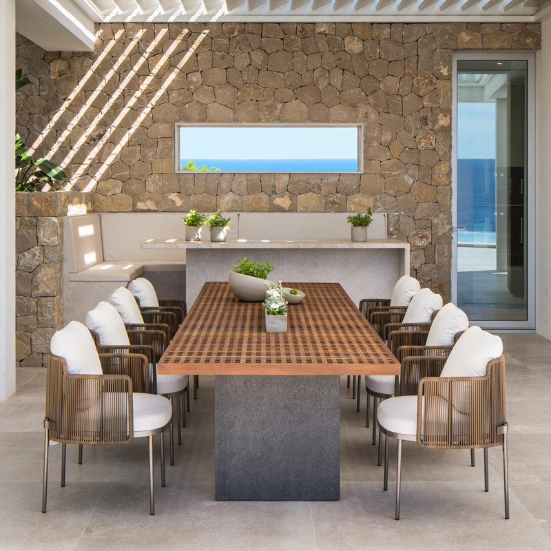 Outdoor Patio rattan Rattan Board Dining Table And Chairs Balcony Villa Light Lavish Furniture Casual Waterproof Sunscreen Designer Rattan