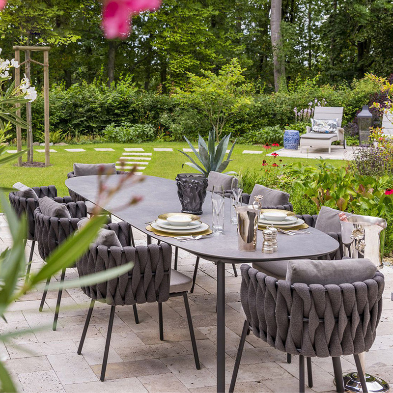 Nordic outdoor rope table and chairs villa courtyard garden outdoor rattan chair terrace waterproof slate marble dining table and chairs
