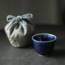 Ji blue cup natural mineral glaze Master Cup kung fu teacup hand gift blue-gray brocade leisure yard