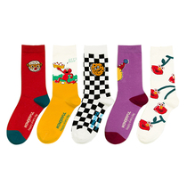 Socks womens mid-tube socks ins tide spring and autumn personality cartoon graffiti stockings womens street tide Korean cute cotton socks